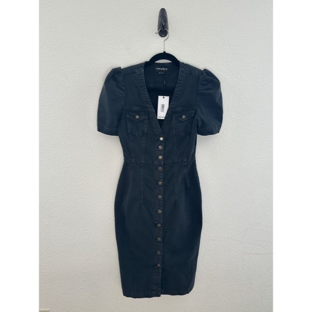 *Unavailable* Retrofete Annie Black Denim Button Front Puff Sleeve Dress NWT